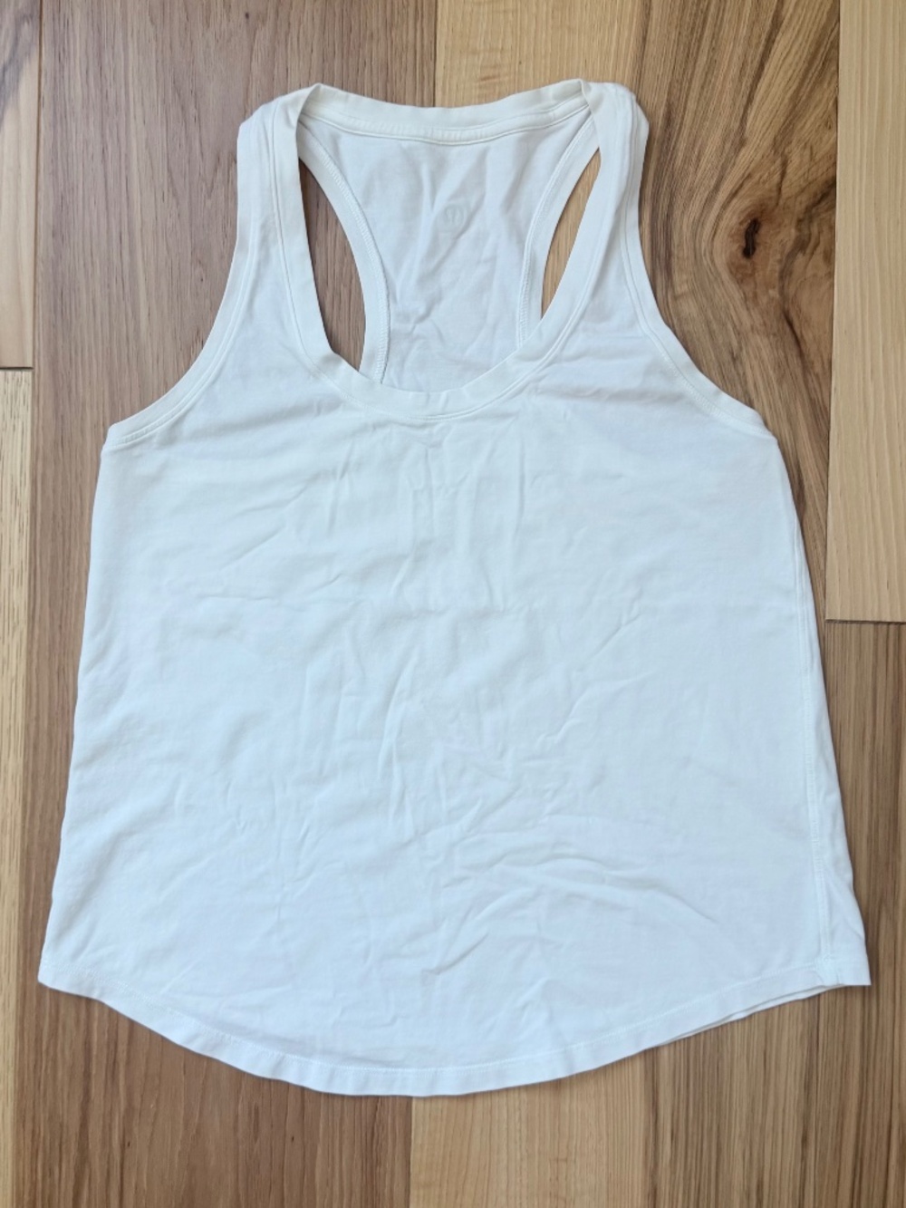Lululemon White Cotton Racerback Tank Top Size 8 Scoop Hem Athletic